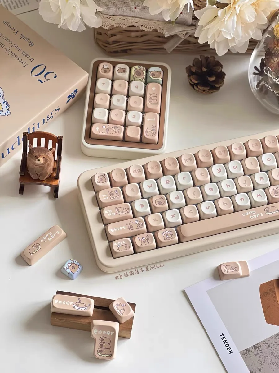 Alice Capibala Keycaps para Teclado Mecânico Quadrado Térmico Sublimação Bonito Alice Keycap Barra de Espaço Dividida 2.25 u 2.75u 140 Chaves - Imagem 4