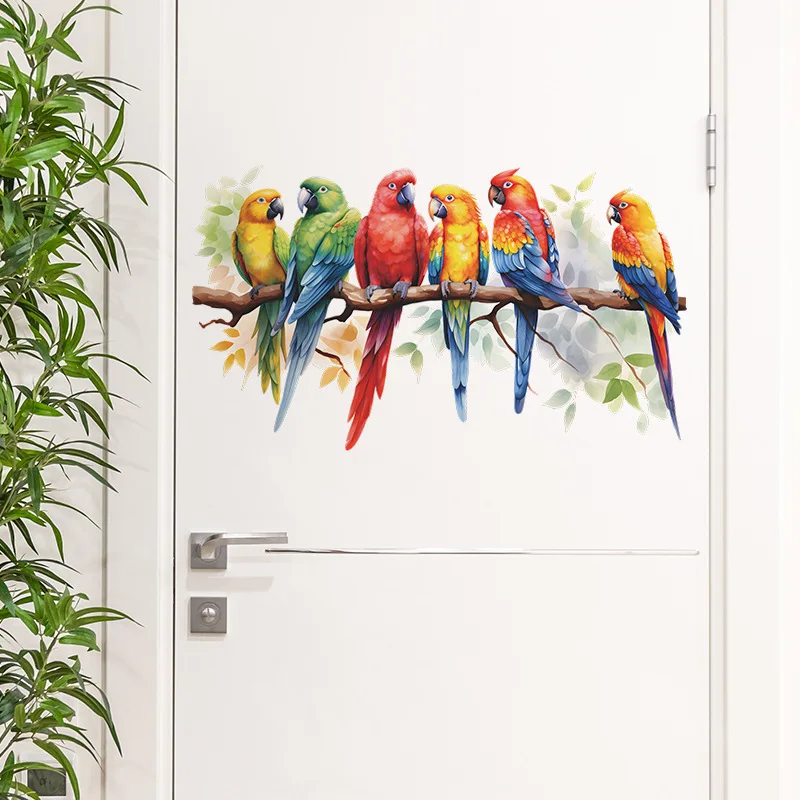 Cartoon Painted Branch Bird Parrot Bedroom Living Room Porch Home Decoration Beautification Wall Stickers Decor Decals M922