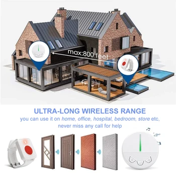 Wireless Caregiver Pager Life Alert System SOS Panic Call Button with Door Light for Seniors Disabled Elderly Home Hospital 3