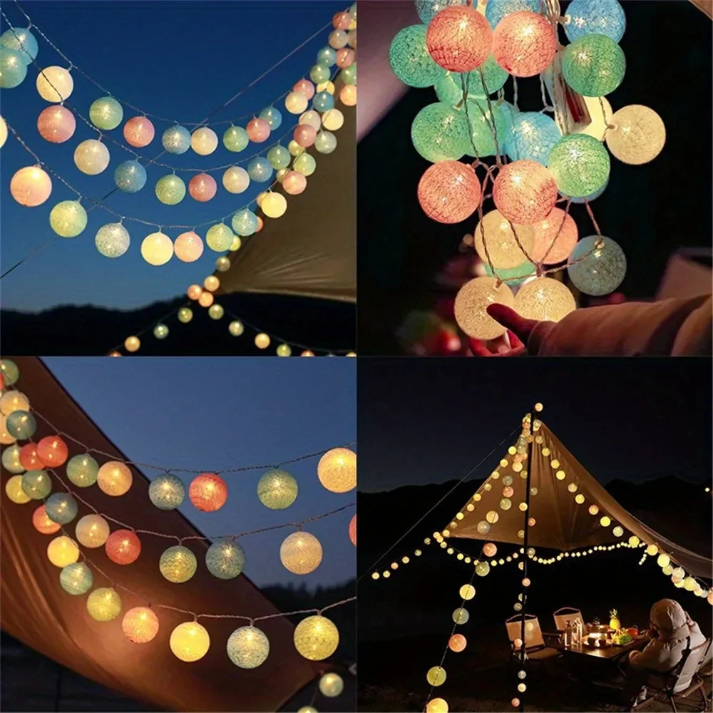Cotton Garland Balls String Lights for Christmas Outdoor Decor