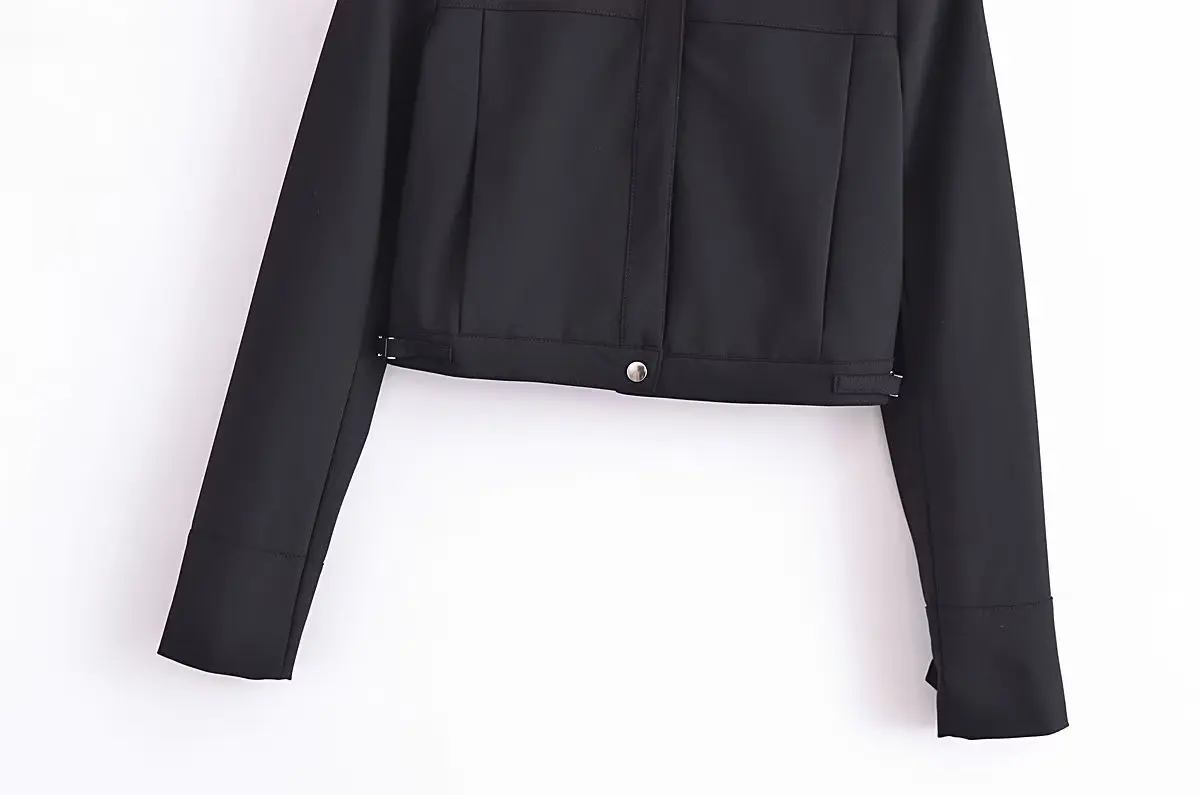 Herbst Neue Mode Frau Cropped Jacke Outwears Stehkragen Mit Langen Ärmeln Tasten Tasche Schmücken Mantel Frauen Streetwear_voghion.com