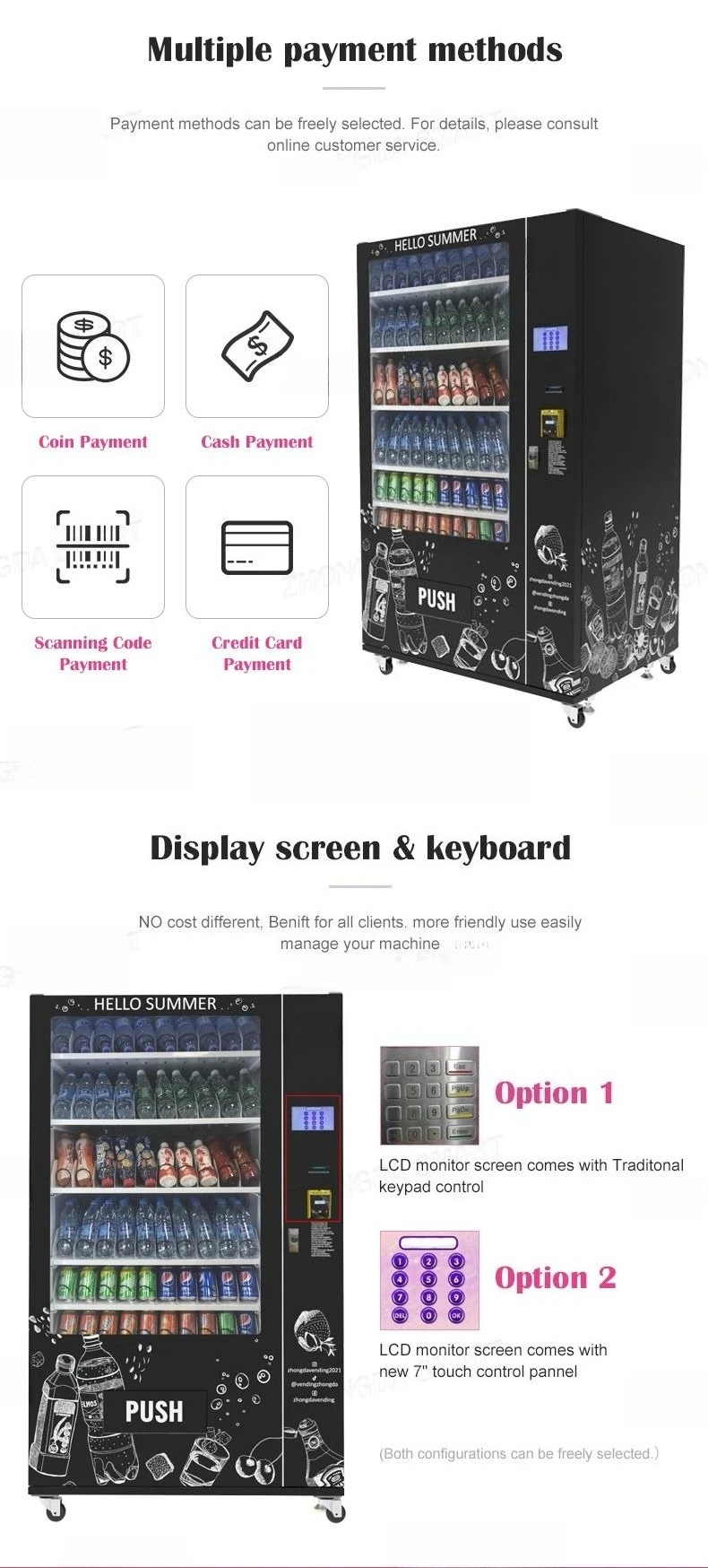 Zhongda Smart Vending Machines Bottle Water Drinks Sanck Combo Vending Machine