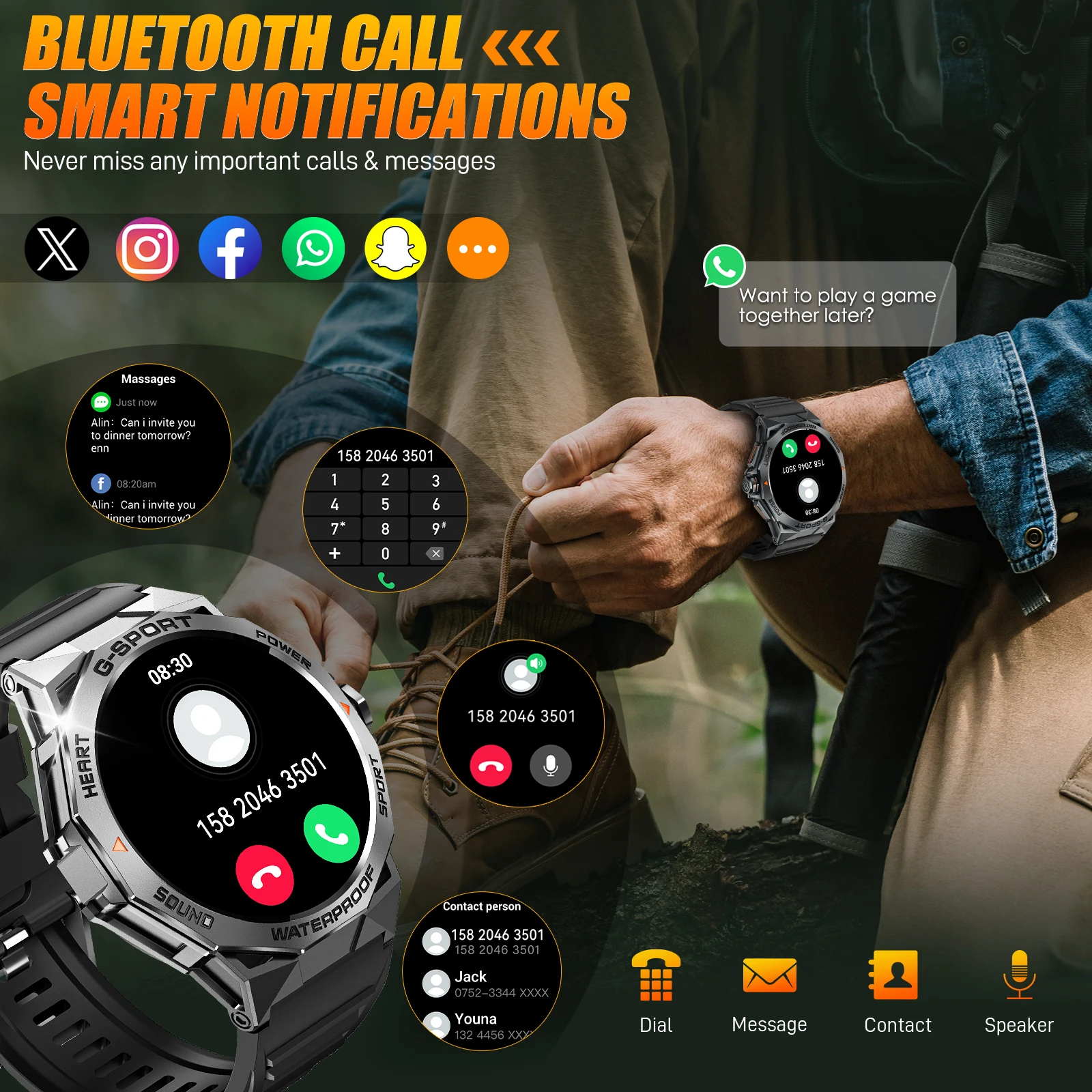 EIGIIS Smart Watch AMOLED Military Men Health Fitness Tracker