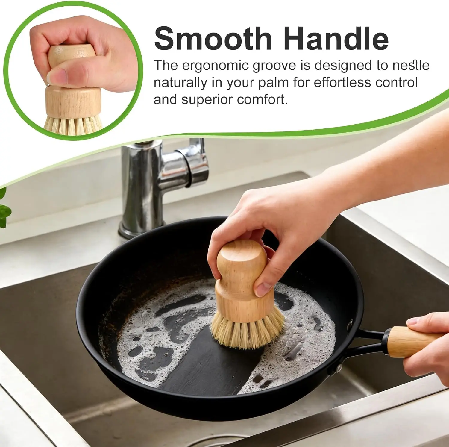 Eco-Friendly Bamboo Dish Brushes - Natural Scrub Brush Set with Durable Sisal Bristles