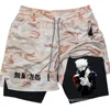 Men Anime Double Layer Shorts Gym Workout Printed Sports Multi-Performance Training Quick-Drying Jogging Pants Towel Pants M-3XL 6