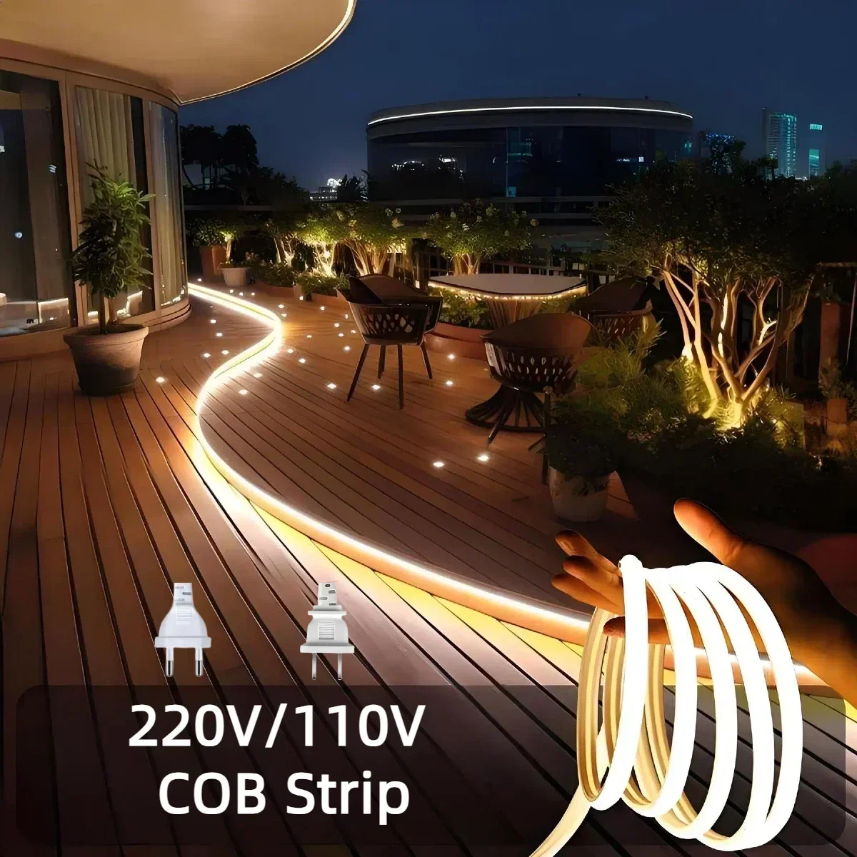 1-35M COB Strip Light Pure Silicone Tube 288LEDs/M High Bright Flexible String Lamp Waterproof 220V 110V For Villa Garden Yard