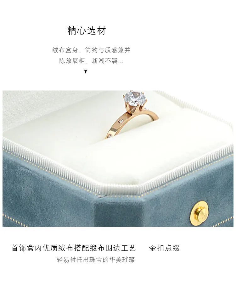 Octagonal Floral Jewelry Box Light Blue Velvet Lined Ring Holder Bracelet Necklace Organizer Gift Box for Wedding Proposal