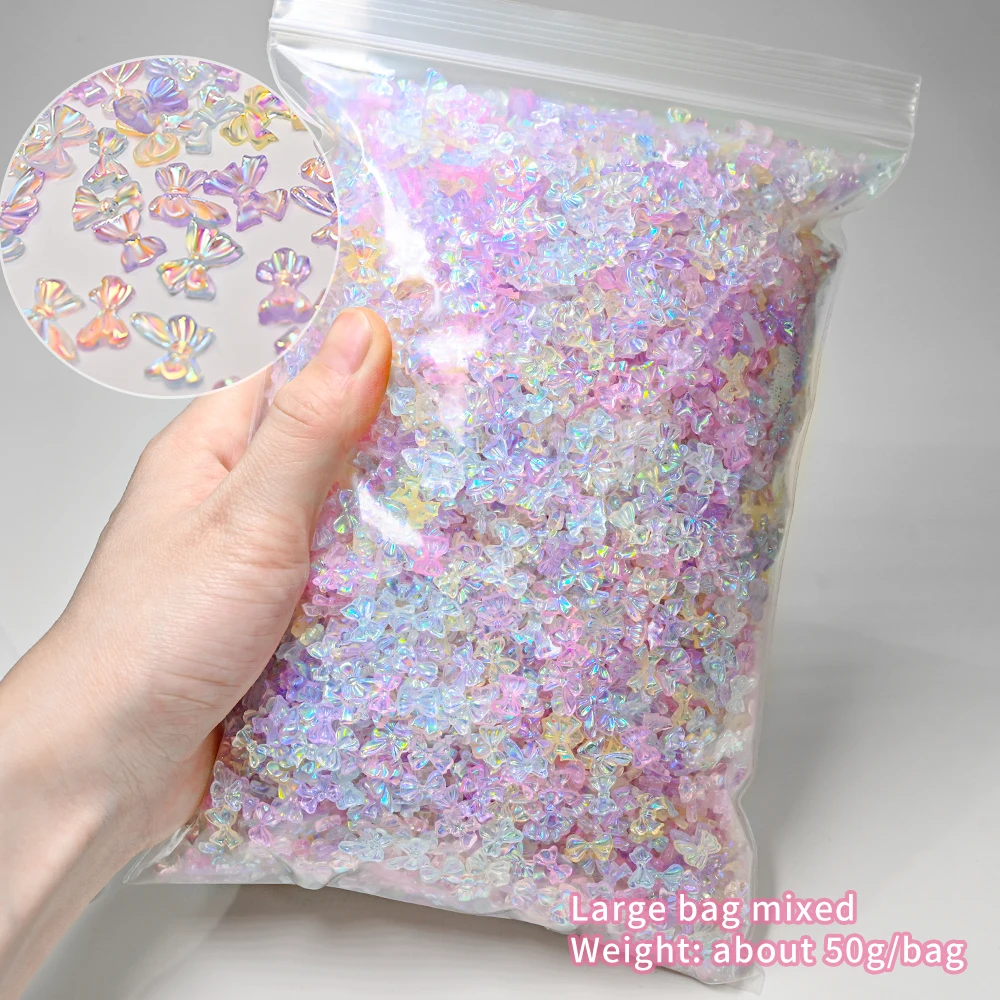 귀여운 미니 활 3D 네일 아트 참, 한국 혼합 리본, 나비 매듭 네일 라인석, DIY 네일 아트 장식, 50g/가방