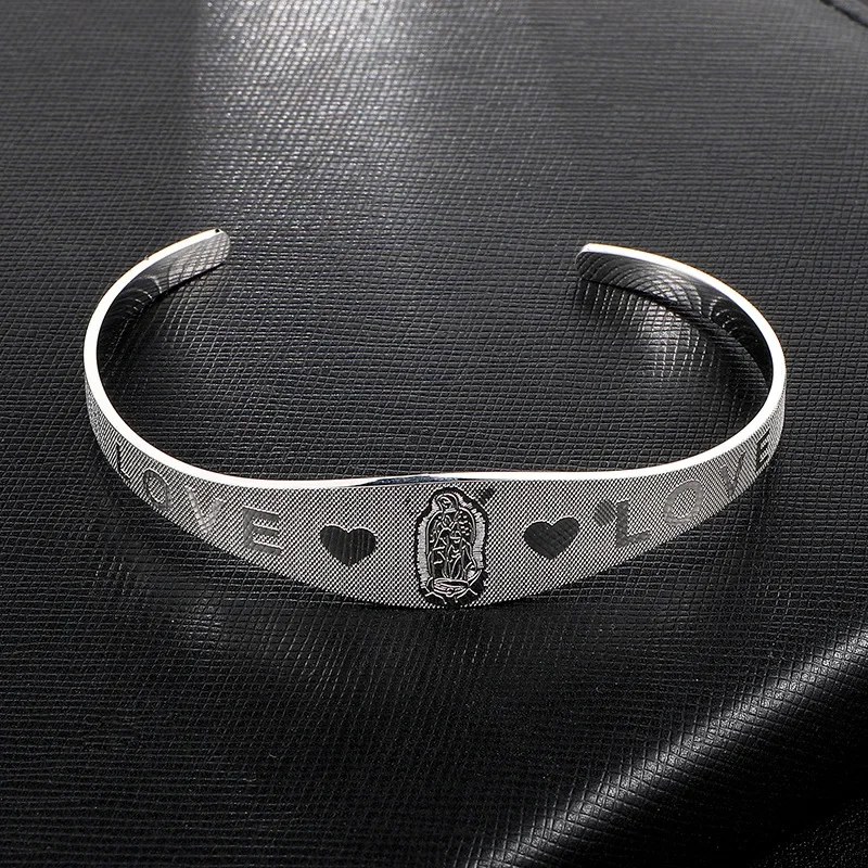 Stainless Steel Adjustable Cuff Bracelet JESUS Exorcist Saint Benedict Couple Love Bangles Religious Wishing Amulet Jewelry 4