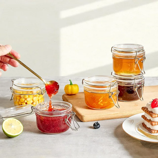 Barattoli Vetro Per Alimenti PandaEar - 12 Pezzi Da 4 Once, Coperchi Colorati, Per Microonde E Freezer - Foto 4