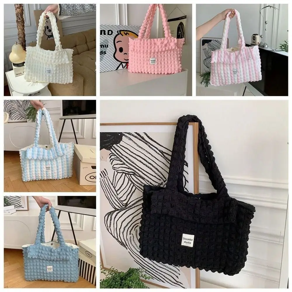 

Polyester Pleated Bubbles Shoulder Bags New Pleated Large Capacity Tote Bag Soft Folded Cloud Bag Woman