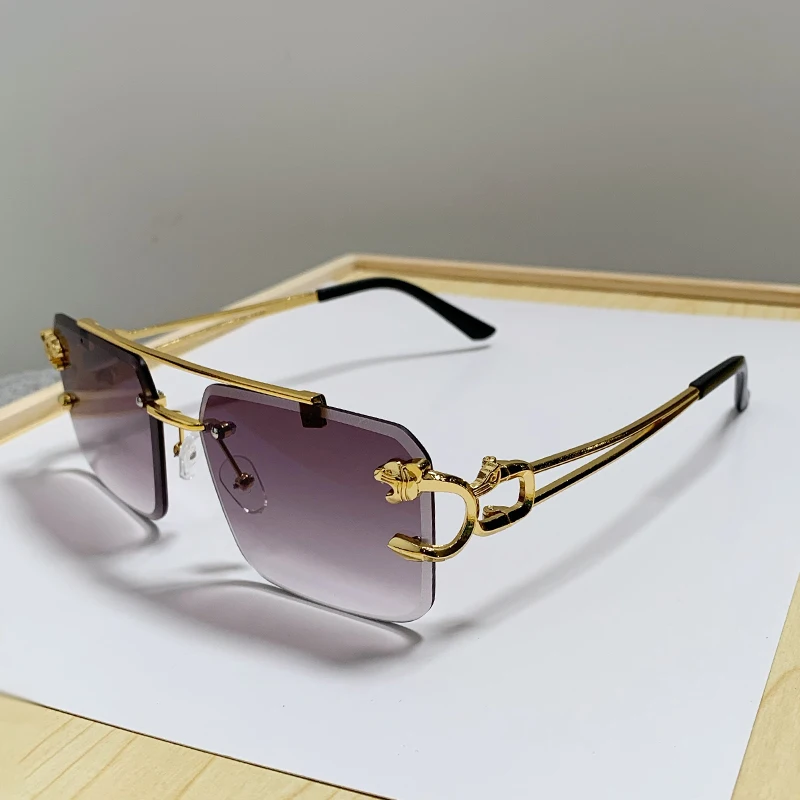 Rimless Square Double Bridge Anti-Light Fashion Glasses - Vintage Trend Design Shades