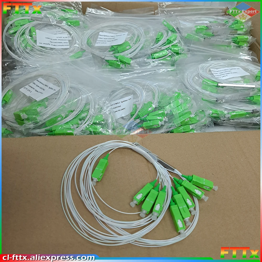 Free shipping 10 PCS/Lot 1X2 1X4 1X8 1X16 1X32 PLC SC/APC SM 0.9mm G657A1 PVC 1m FTTH Fiber Optic Splitter