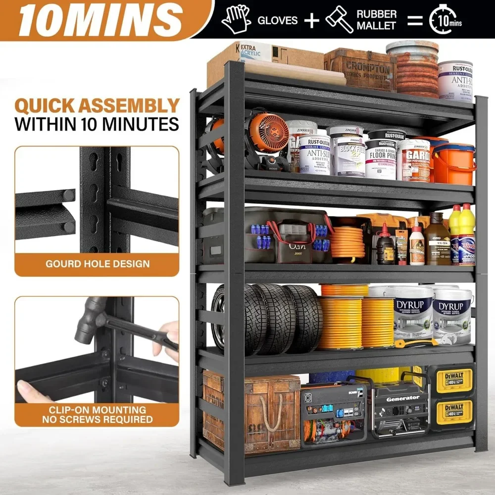 Garage Shelving,24"D x 48"W x 72"H Garage Storage Shelves 3000LBS Heavy Duty Metal Shelf Organizer Storage 5 Tier Adjustable She 5