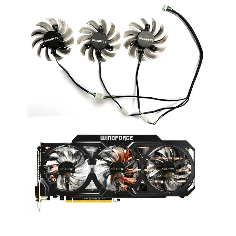 3 вентилятора, новинка для видеокарты GIGABYTE GeForce GTX670 680 760 770 780ti WindForce 3X OC, сменный вентилятор T128010SU PLD08010S12HH