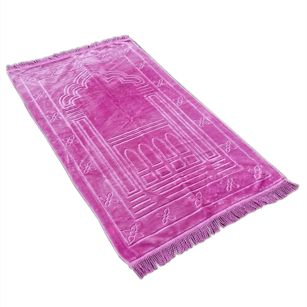 Deluxe Soft Prayer Rug Blanket Home Embroidery Gift Islamic Muslim Tassel Tapestry Decoration Carpet Bedroom Purple
