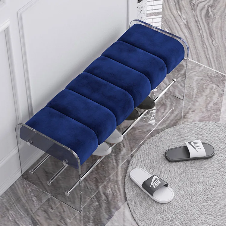 

Home Door Entrance Shoe Stool Acrylic Storage with Shoe Rack Light Luxury Long Bench Soft Bag American Bed Stool