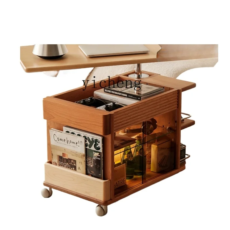 

ZF Lift Trolley Movable Lifting Coffee Table Cherrywood Furniture Tea Cabinet