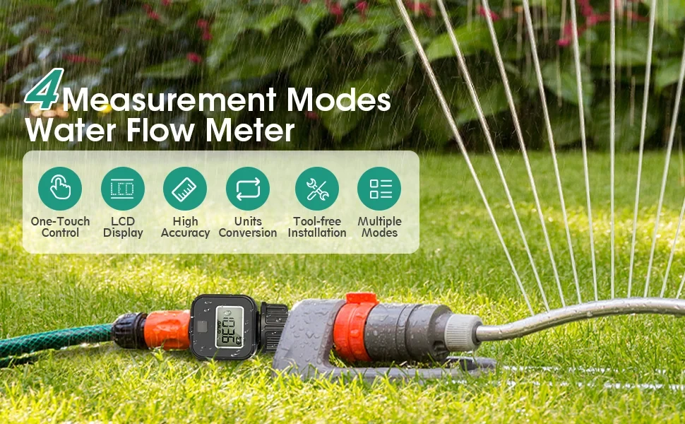 SGS04 Digital Water Flow Meter LCD Garden Hose Inline Flow Rate Meter 0.5‑8Bar B