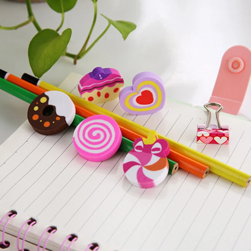 6pcs/lot Kawaii Cake Donut Pencil Rubber Eraser Student Prizes Gift Solid Color Soft Eraser School Supply 5