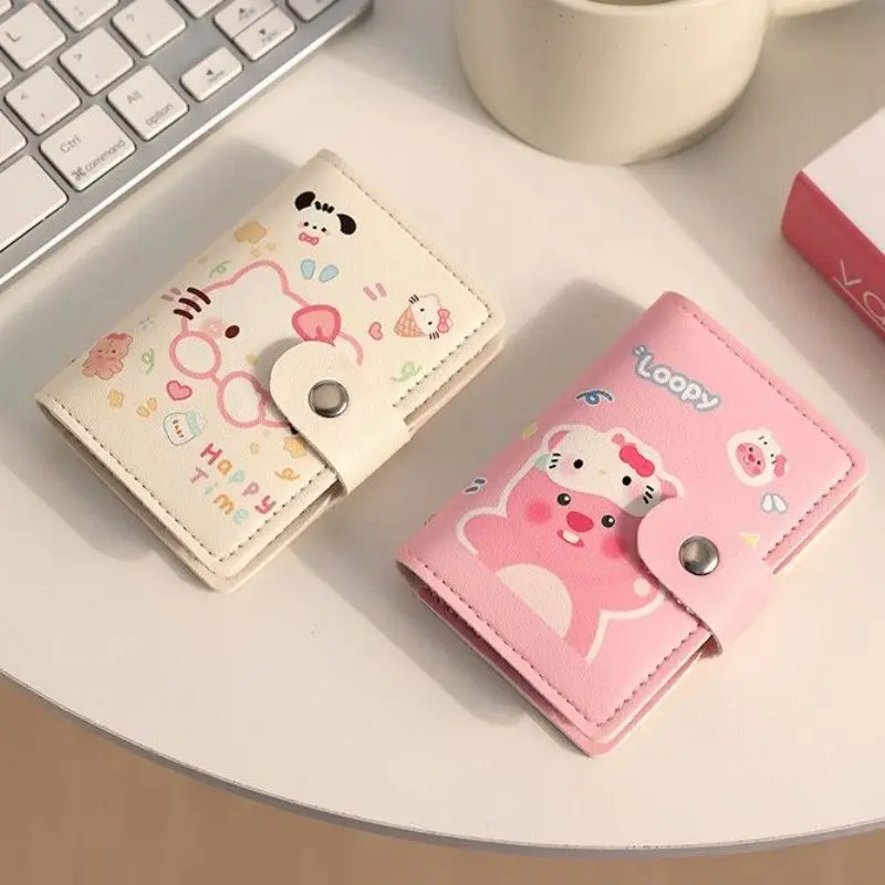 Coin Purse Wallet Sanrio Hellokitty Purse Loopy Bag Snoopy Short Coin Wallet Disney Anime Cartoon Cute Zipper Student Id Holders Multi Slot Bag