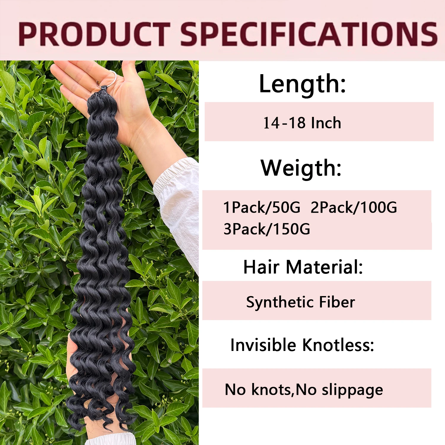 Extensioni per capelli sintetiche a onda profonda senza nodi, con riccioli invisibili pre-separati, tipo Pixie, per trecce all'uncinetto - immagine 2