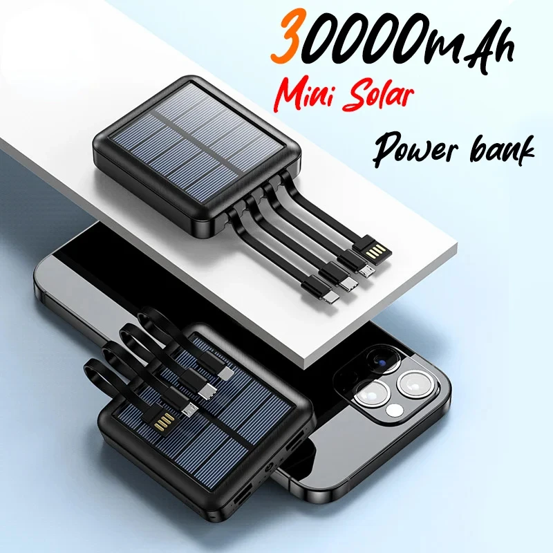 Best 30000Mah Solar Mini Power Bank Portable Power Bank Led 4 In1 Batteria Esterna Caricabatterie Super Veloce Per Iphone Samsung
