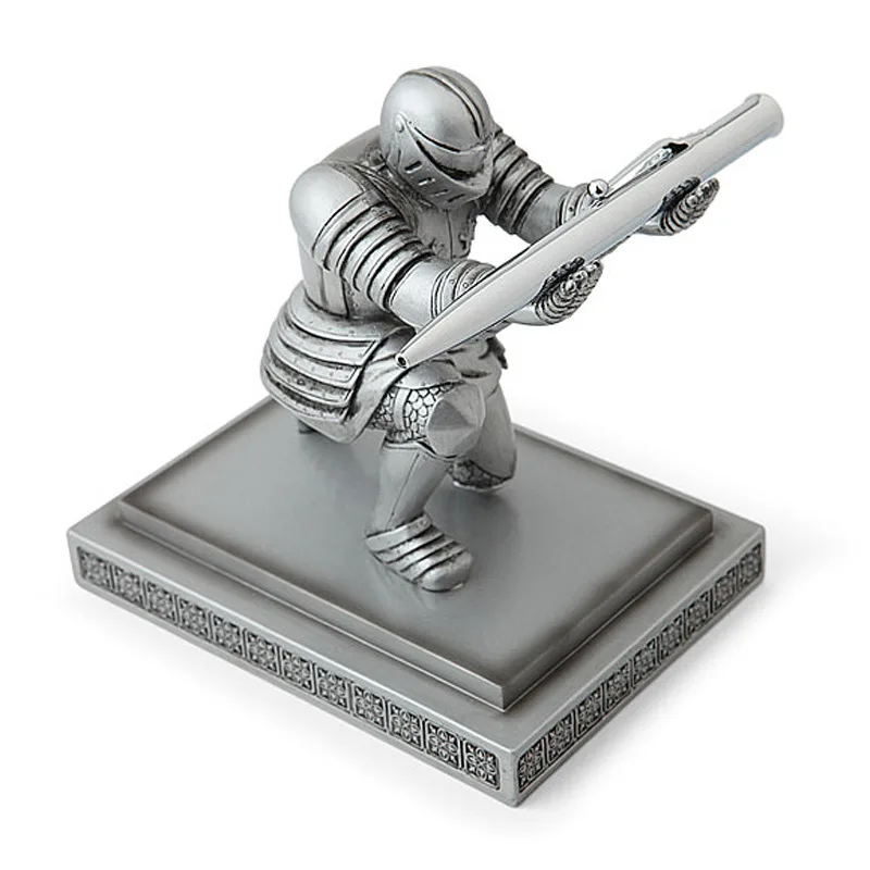 Vintage Decorative Pen Holder Cool Executive Knight Pen Holder Knight-Kneeling Stand for School Office Stationery