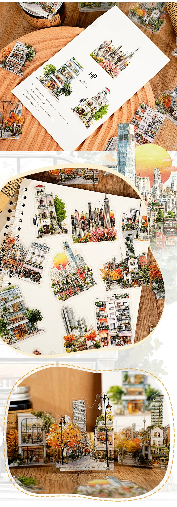 15 teile/paket PET Aufkleber Stadt Landschaft DIY Scrapbooking Planer Collage Tagebuch Liefert Ästhetik Aufkleber Schreibwaren – Detail 7