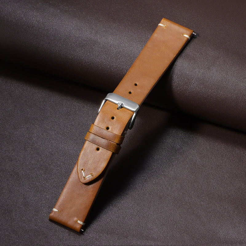Vintage Oil Wax Genuine Leather Watchband - Quick Release Calfskin Strap