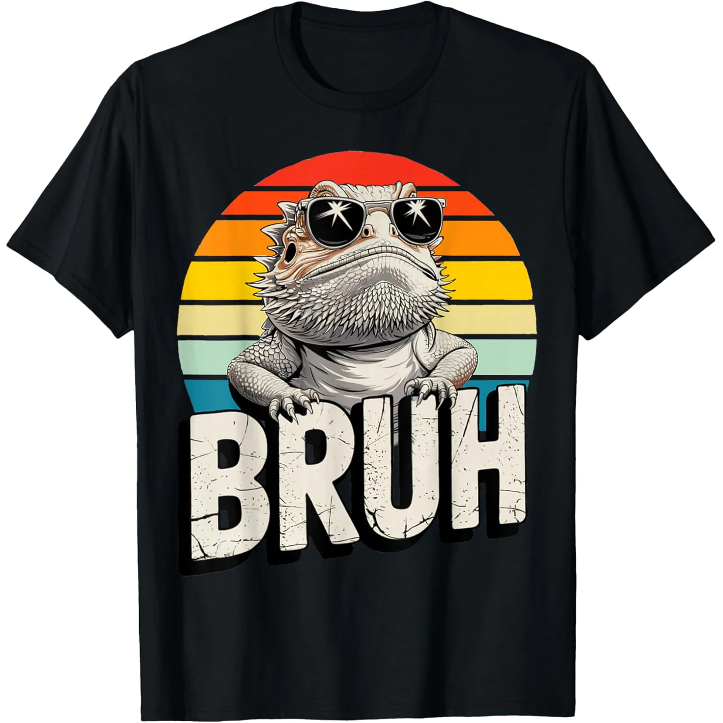 Gaming Bearded Dragon Bruh Retro Lustige Retro-T-Shirts aus 100 % Baumwolle für Herren, modisches, lässiges T-Shirt, lockeres, übergroßes Streetwear-T-Shirt