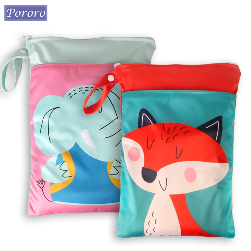 Pororo Cloth Diaper Bag Waterproof Nappy Beach Bag Panda Print Reusable Baby Diaper Pouch Wet Dry Bag with Two Zippered 25x35CM happyflute new cloth diaper set with insert waterproof pocket diaper wet bag nappy liner baby stuff