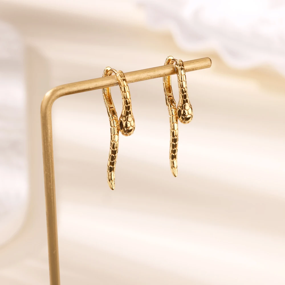 Snake Shape CZ Earrings For Women Gold Plated Zirconia