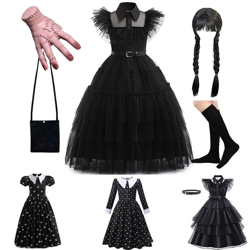 Movie Wednesday Cosplay Costume For Girl New Vestidos For Kids Girls Mesh Party Dresses Halloween Carnival Costumes 2-12Yrs newborn baby clothing toddler princess halloween carnival dresses girls first birthday dress for kids girl party prom gown wear