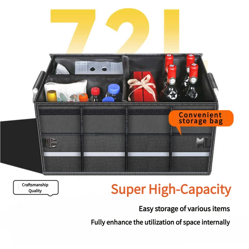 Heavy-Duty 72L Trunk Organizer for Car Large-Capacity Foldable Storage Box High-Density Oxford Cloth Waterproof Car Organizer