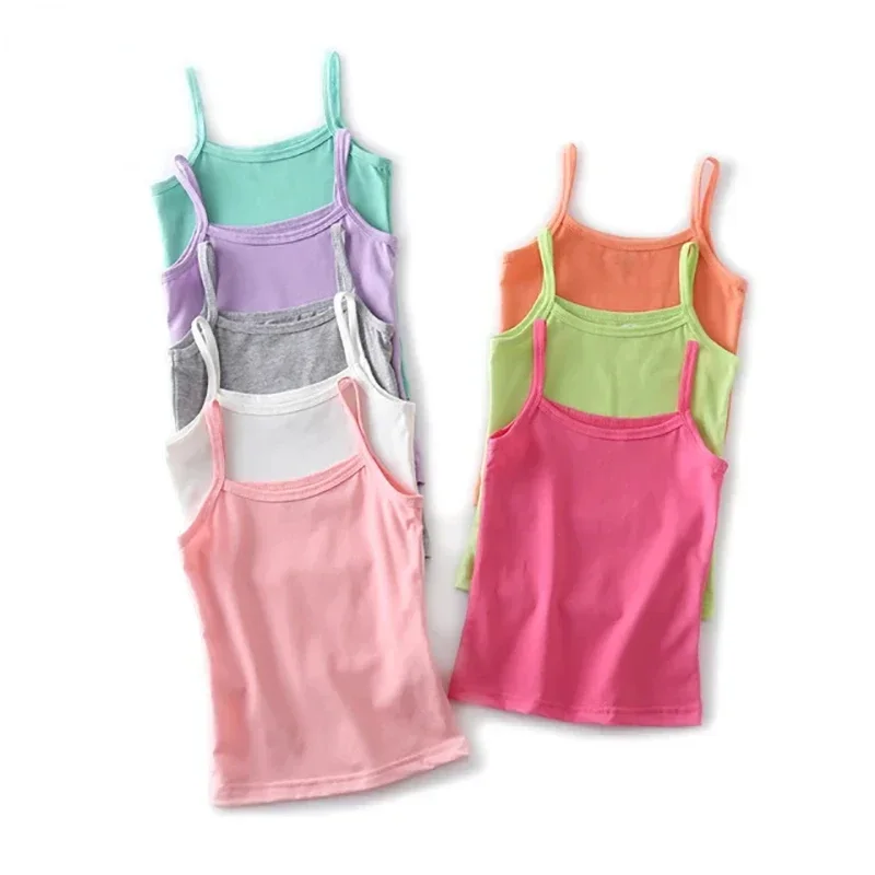 Kids Tops Baby Girls Vest Kids Cotton Camisole Children's Top Tees Summer Singlet Solid Color Undershirts Teenagers Tank Tops