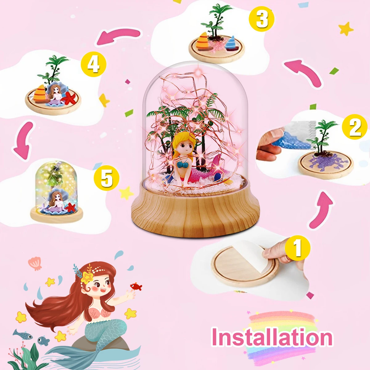 Mermaid Light Up Terrarium Kit for Kids I DIY Mermaid Toys Craft