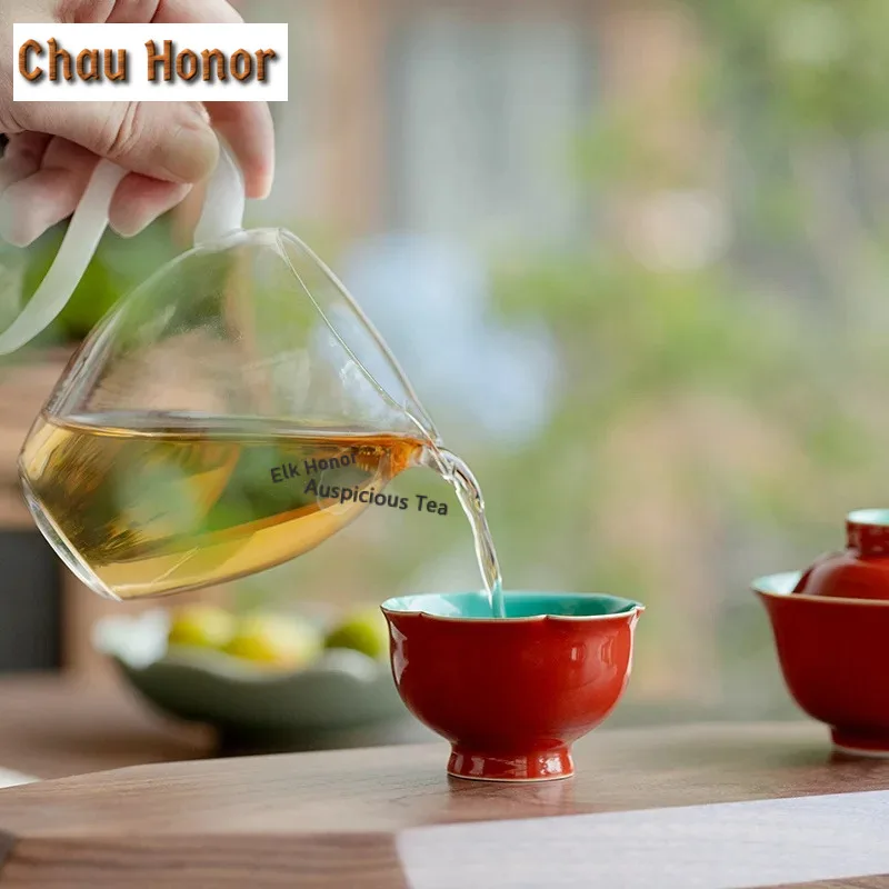 2pc/set Palace Museum Red Ceramic Tea Cup Small High Petal Cup Drinking Chinese Porcelain Kung Fu Set Master Single Cup 40ml