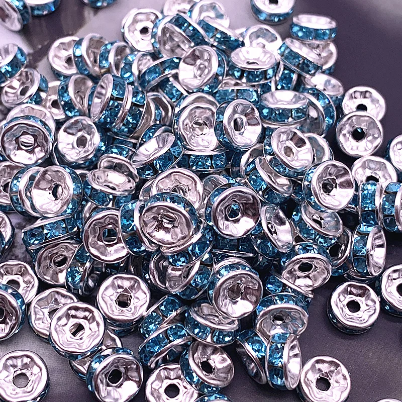 크리스탈 라인석 유리 라운드 스페이서 비즈 8mm 50 개, 쥬얼리 제작 DIY 팔찌 액세서리