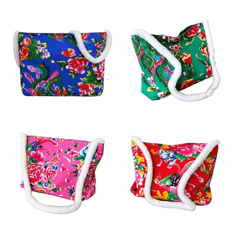 

Women Northeast Flower Crossbody Bag Large Capacity Shoulder Bag Chinese Casual Bag Bag Simple Shopping Bag E74B