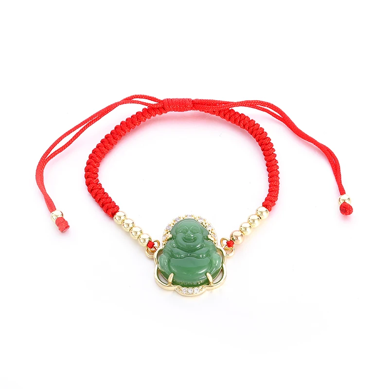 

Exquisite Zircon Maitreya Buddha Pendant Hand Woven Adjustable Bracelet Buddhist Lucky Amulet Jewelry Gift for Women