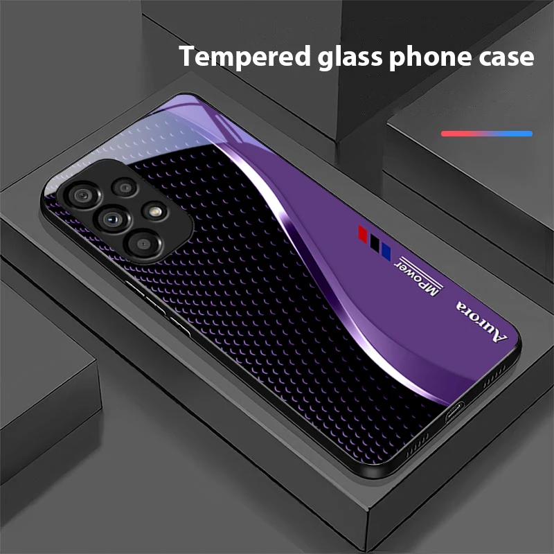 Creative Curve Black Tempered Glass Phone Case with Hard Shell Design