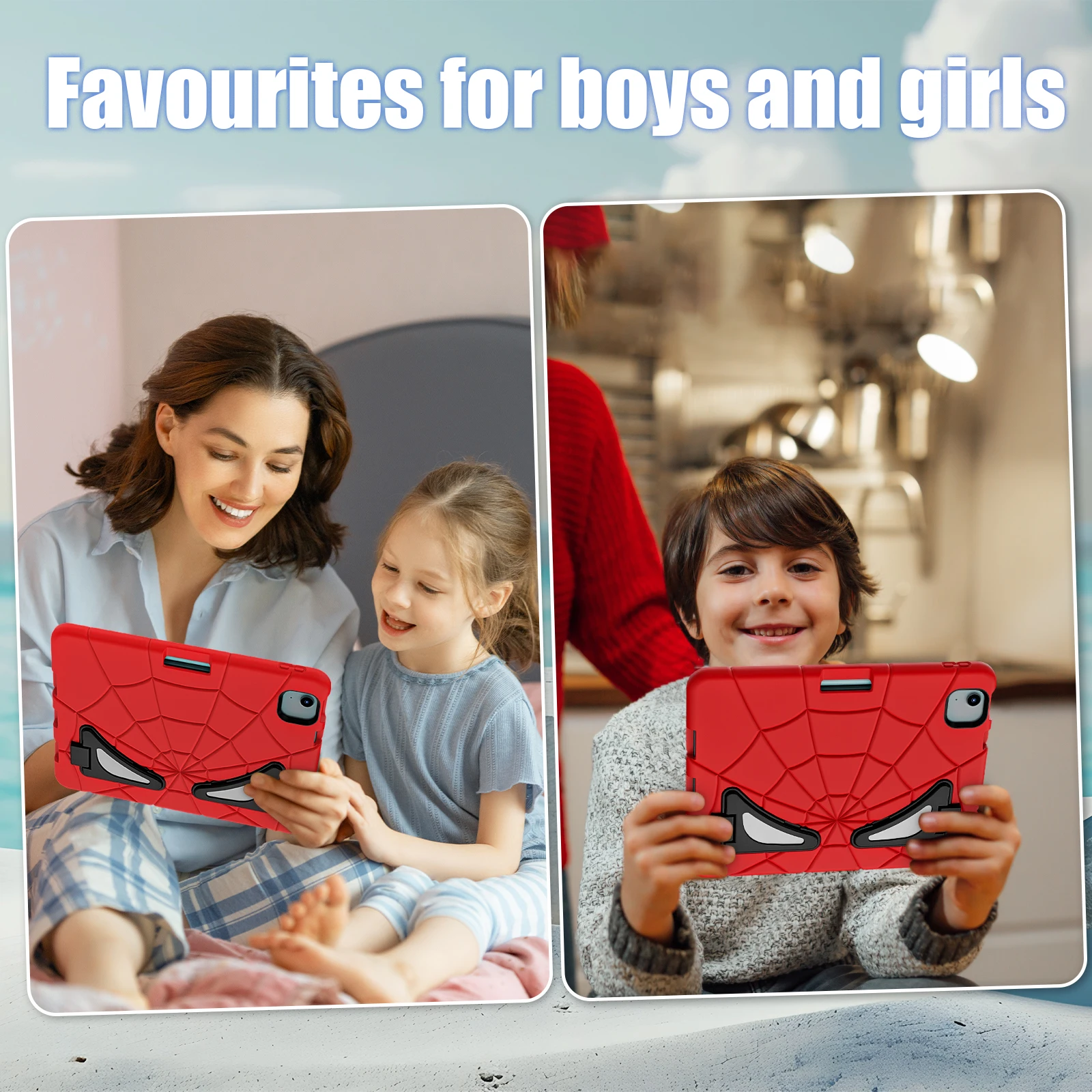 Children's Spider Shockproof Tablet Case with Kickstand and Pen Slot - Silicone + PC Protective Cover