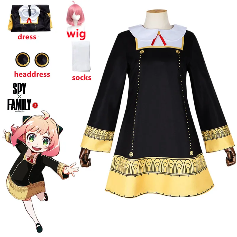 Anime SPY FAMILY Anya Forger Cosplay Costume Kids Girls Halloween Dress Outfit