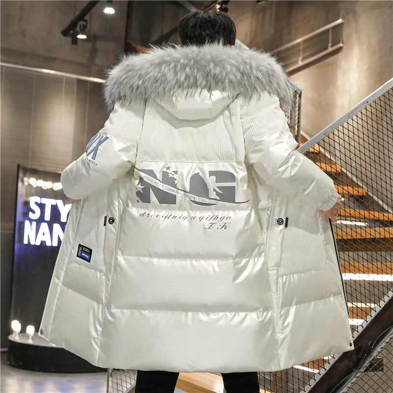 Casual Winter Men's Mid-Length Hooded Cotton-Padded Jackets Outwear Warm Windbreaker Removable Fur Collar Long Down Coats Parkas