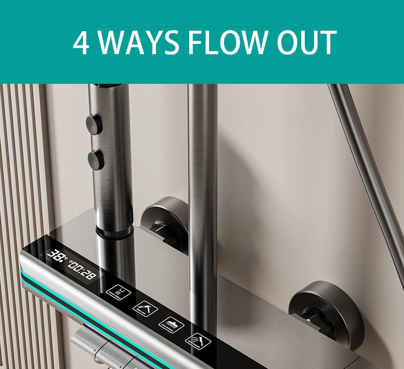 Description Picture 5 of itemLED Digital Atmosphere Shower System Bathroom Hot Cold Mixer Bath Set Bathtub Wall Mount SPA Rain Fall Piano Button Shower Set