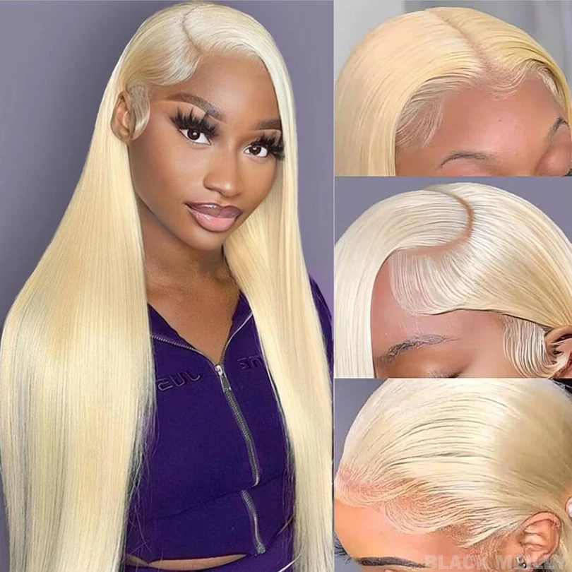 613# Blonde Human Hair Full Lace Wig with Baby Hair Natural Hairline Full Lace Human Wigs Straight Blonde