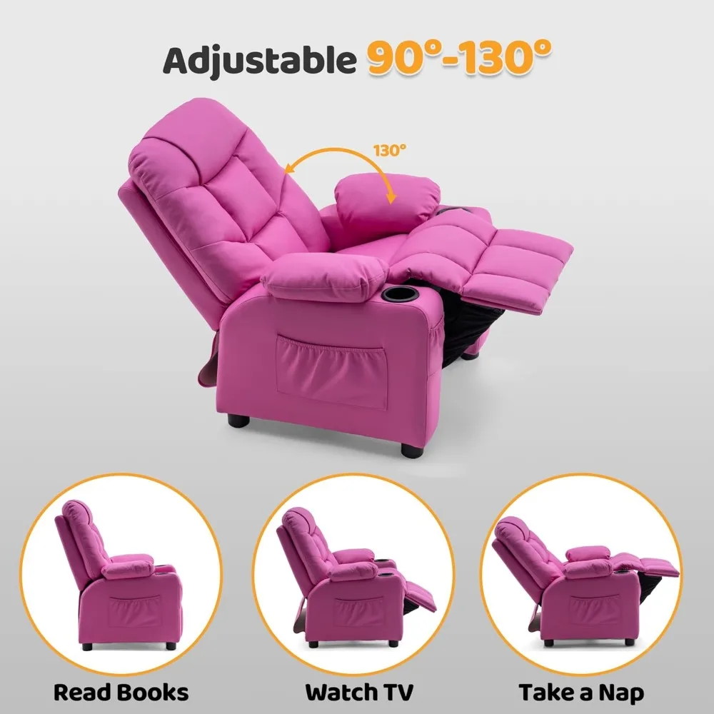 Big Kids Recliner for Ages 3+, Child Reclining Chair, Toddlers Recliner Sofa with Cup Holders 6