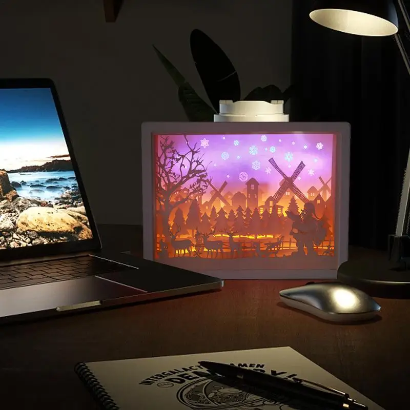 Papercut light box atmospheric Christmas nightlight 3D paper ornament seasonal decors for study room living room bedroom