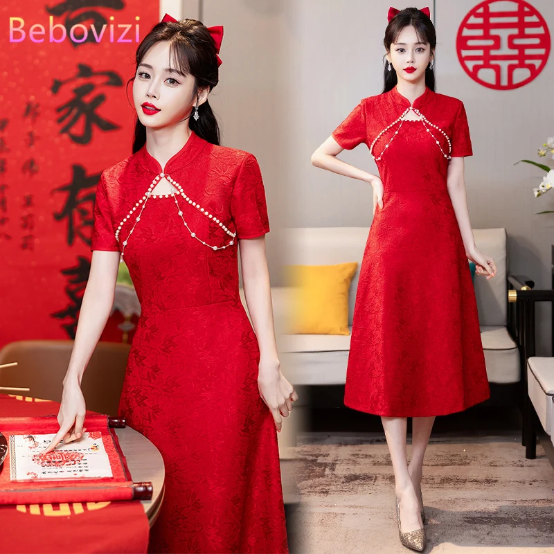 

Summer Elegant Retro Slim Young Modern Improved Cheongsam Traditional Chinese Lace Dress Qipao Clothing New Year CNY